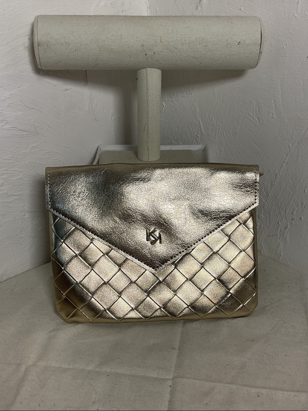 Metallic Gold Quilted Clutch with Envelope Flap